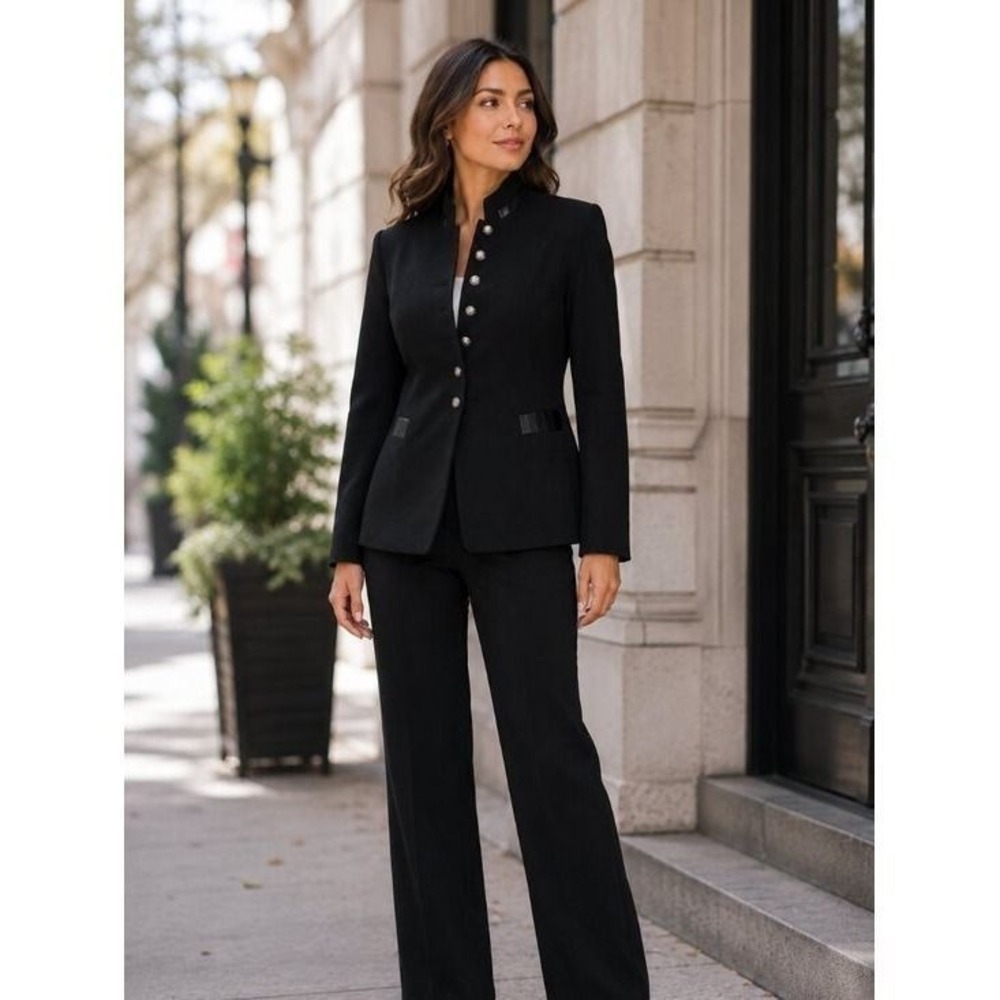 Ye Shi Military Style Black Blazer Mandarin Collar Jacket Women's Size 13